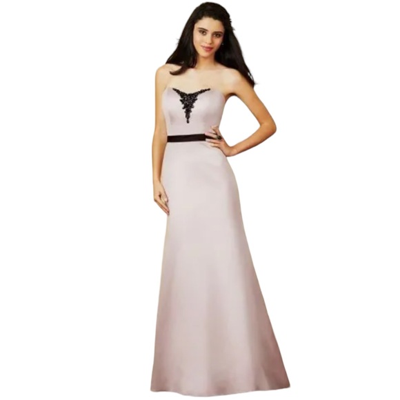 NWT Alfred Angelo GOWN 7284L FIRST BLUSH PINK & BLACK Size 10 Bridesmaid - Picture 2 of 11